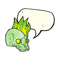 cartoon spooky skull with speech bubble N59