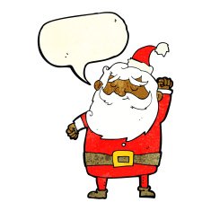 cartoon santa claus punching air with speech bubble N8
