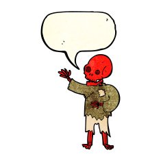 cartoon skeleton waving with speech bubble N3