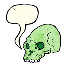cartoon spooky skull with speech bubble N60