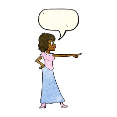 cartoon woman pointing finger with speech bubble N3