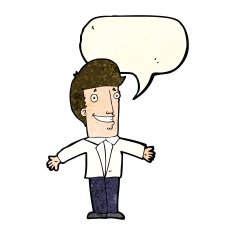 cartoon grining man with open arms speech bubble N4