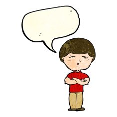 cartoon grumpy man with speech bubble N8