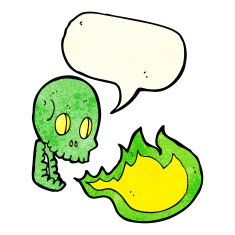 cartoon fire breathing skull with speech bubble N2