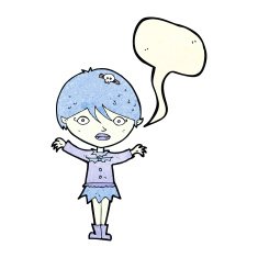 cartoon waving vampire girl with speech bubble N5