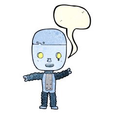cartoon robot with speech bubble N72