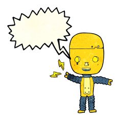 cartoon robot with speech bubble N73