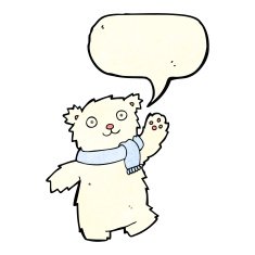 cartoon teddy bear wearing scarf with speech bubble N3