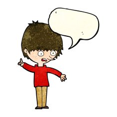 cartoon boy with question speech bubble N8