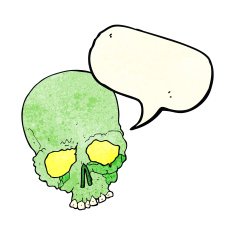 cartoon spooky old skull with speech bubble N2