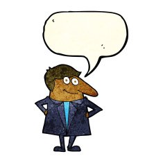cartoon happy man in suit with speech bubble N2