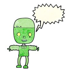 cartoon robot with speech bubble N74