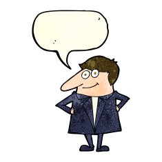 cartoon happy man in suit with speech bubble N3