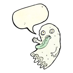 gross cartoon ghost with speech bubble N6