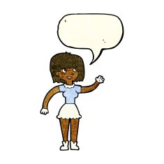 cartoon girl waving with speech bubble N12