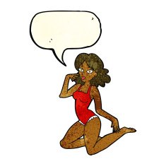 cartoon woman in lingerie with speech bubble N19