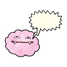 cartoon pink fluffy vampire cloud with speech bubble N2