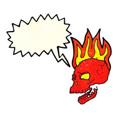 cartoon flaming skull with speech bubble N5