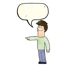 cartoon man pointing with speech bubble N78