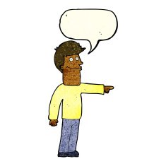 cartoon man pointing with speech bubble N79