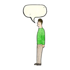 cartoon tall man with speech bubble N3
