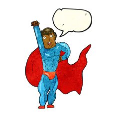 cartoon superhero with speech bubble N8