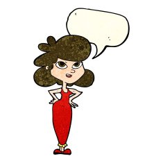 cartoon girl with hands on hips speech bubble N7