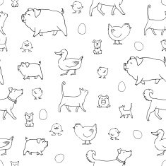Seamless texture with animals and eggs