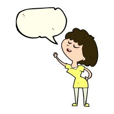 cartoon happy woman about to speak with speech bubble N5