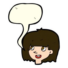 cartoon happy female face with speech bubble N80