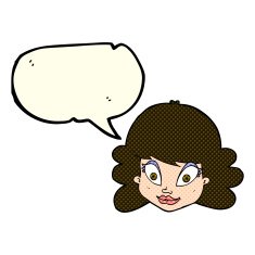 cartoon happy female face with speech bubble N81