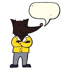 cartoon wolf in shirt with speech bubble N3