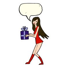 cartoon fashion girl with present speech bubble N5