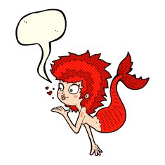 cartoon mermaid blowing a kiss with speech bubble N5