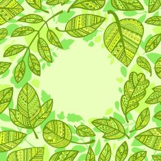 Circular composition of decorative green leaves