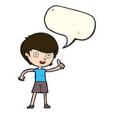 cartoon boy giving thumbs up symbol with speech bubble N3