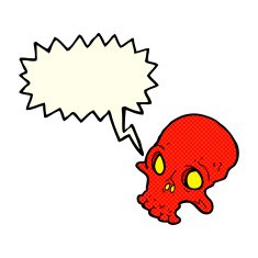 cartoon spooky skull with speech bubble N61