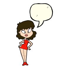 cartoon woman with hands on hips speech bubble N89