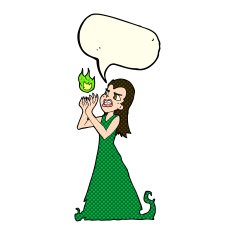 cartoon witch woman casting spell with speech bubble N5