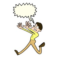 cartoon man running away with speech bubble N4
