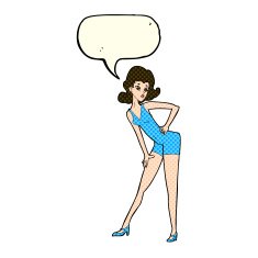 cartoon model woman posing with speech bubble N5
