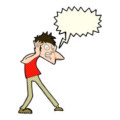 cartoon man panicking with speech bubble N23
