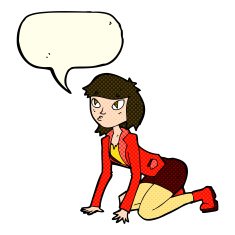 cartoon woman on hands and knees with speech bubble N5