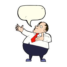 cartoon exasperated middle aged man with speech bubble N5