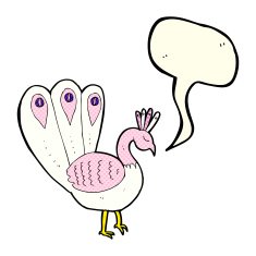 cartoon peacock with speech bubble N4