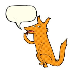 cartoon fox licking paw with speech bubble N3