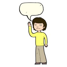 cartoon friendly boy waving with speech bubble N5