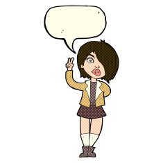 cartoon cool girl giving peace sign with speech bubble N5