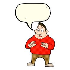 cartoon excited overweight man with speech bubble N5