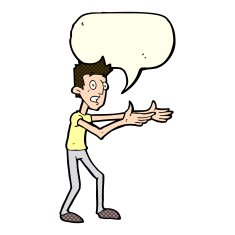 cartoon man desperately explaining with speech bubble N5